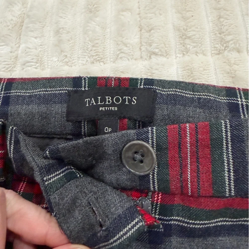 Talbots Plaid Straight Leg 0P preppy dark light academia lined wool blend geek - Picture 8 of 14